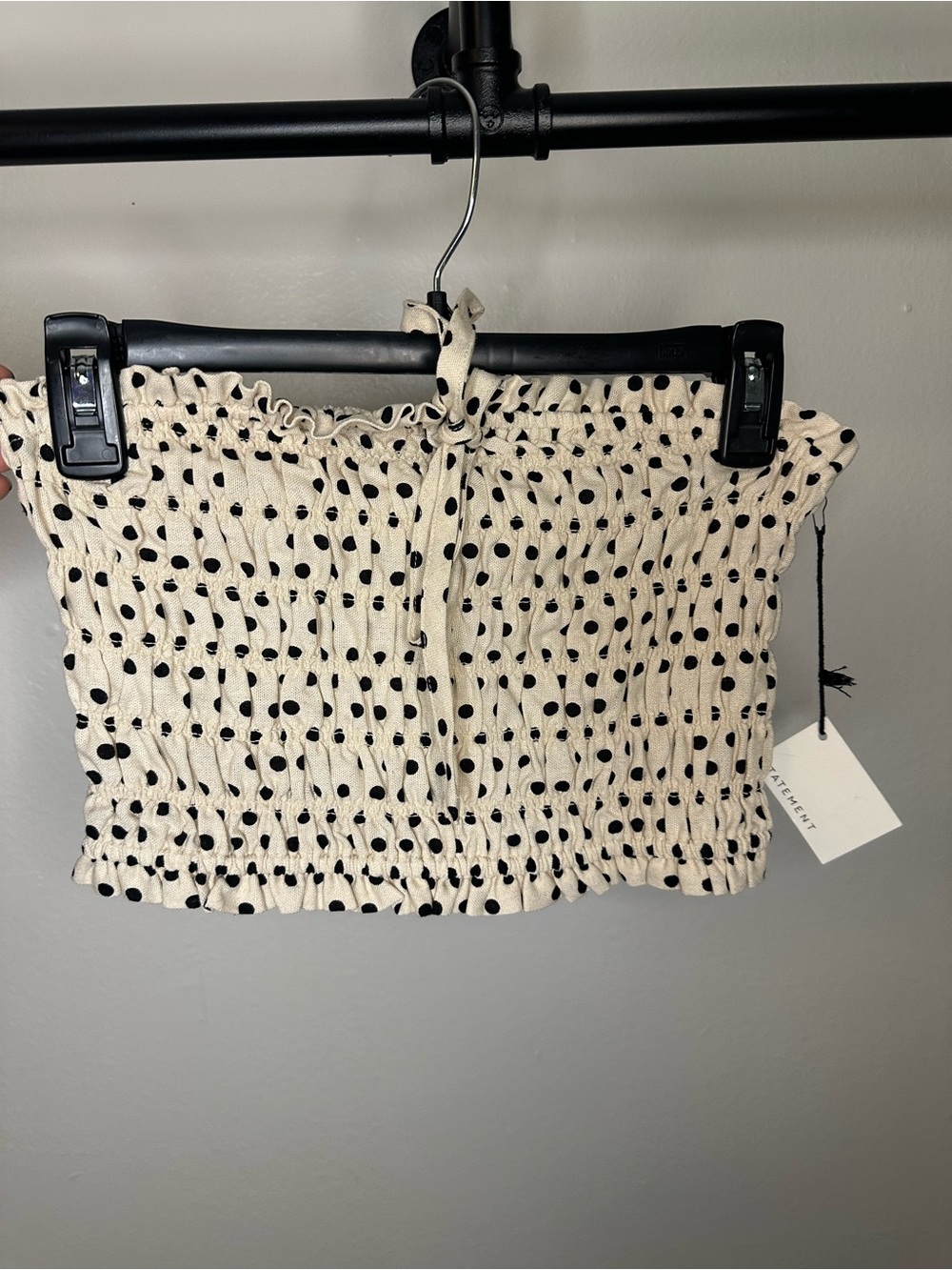 Smocked Polka Dot Tube Top - Cream/Black